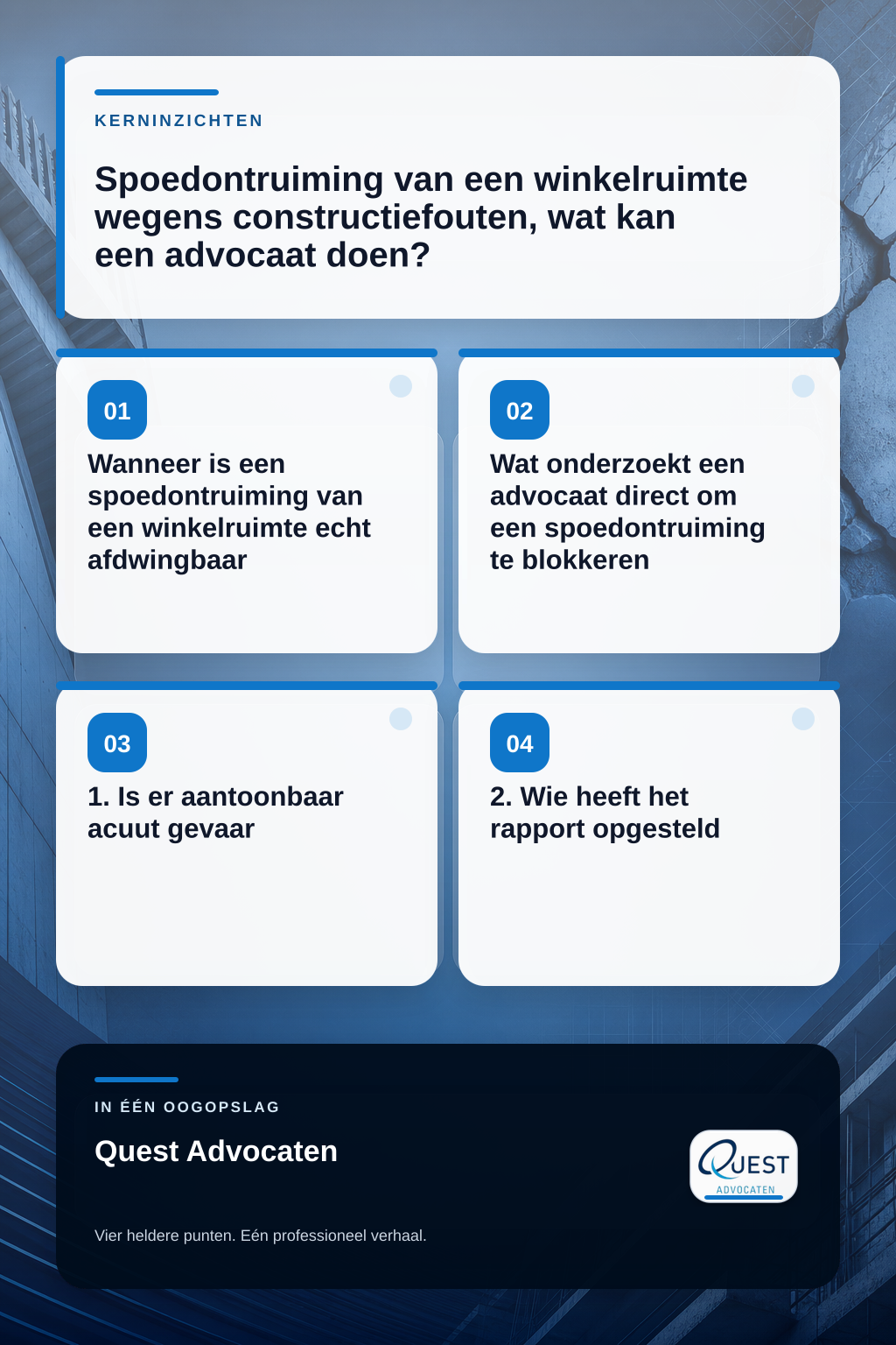 Spoedontruiming van een winkelruimte wegens constructiefouten, wat kan een advocaat doen? infographic