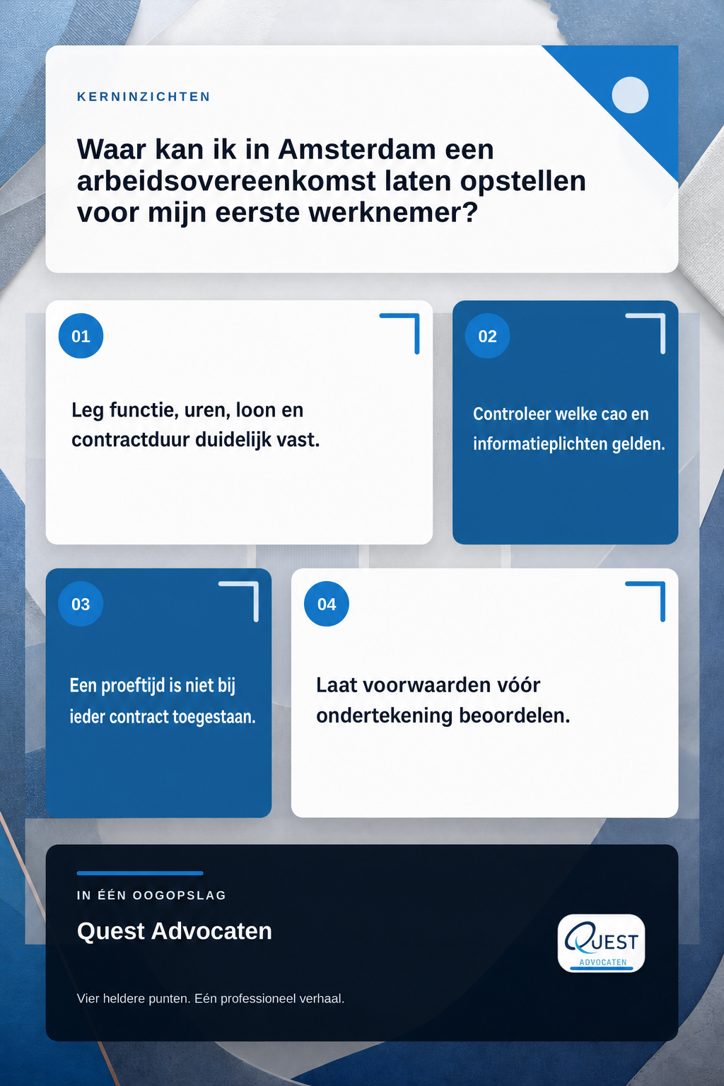 Waar kan ik in Amsterdam een arbeidsovereenkomst laten opstellen voor mijn eerste werknemer? infographic