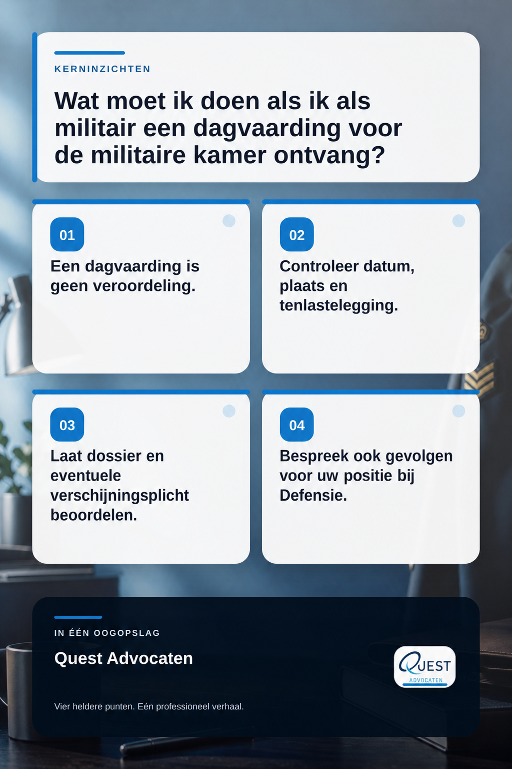 Wat moet ik doen als ik als militair een dagvaarding voor de militaire kamer ontvang? infographic