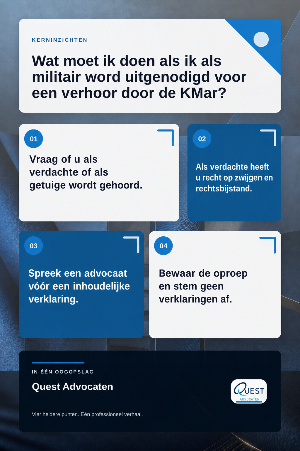 Wat moet ik doen als ik als militair word uitgenodigd voor een verhoor door de KMar? infographic